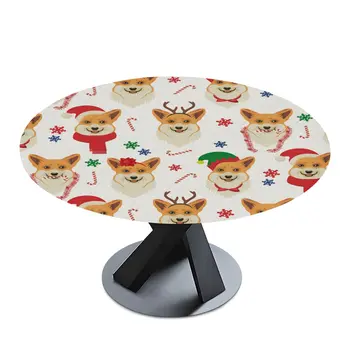 חג שמח Corgis כלבים עגול מצויד המפה אלסטי כיסוי שולחן עמיד למים שולחן האוכל כיסוי פנימי חיצוני עיצוב