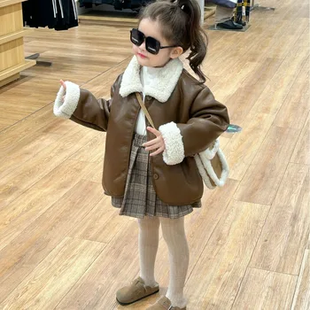 ילדה, מעיל החורף 2023 החורף החדש לילדים ללבוש סגנון קוריאני ילדים לובשים בנות בתוך כבש מעיל פרווה בתוספת קשמיר מעיל עבה