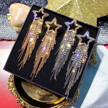 KAITIN האופנה זמן ציצית קריסטל עגילים לנשים 2023 Faux יוקרה זהב מבריק צבע כוכב להשתלשל עגילי תכשיטים מתנות