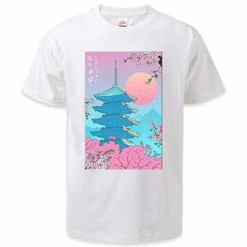 2023 אופנה חדשה יפן סגנון קיץ Tshirts גברים Vaporwave הגדול גל חולצת טריקו מודפס גדול אופנת רחוב Crewneck חולצת טי