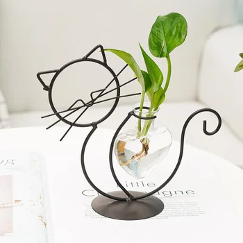 4 סגנונות לב הידרופוניקה צמח אגרטלים עם החתול מדף פרח מיכל סידור הסלון עיצוב שולחן העבודה הזר בקבוקים