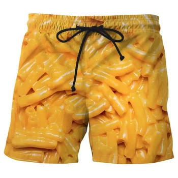 קיץ גברים מכנסיים קצרים נקניק הדפסה רחב הרגל בהתאמה אלסטי המותניים שרוך מזון מכנסי ספורט אופנת רחוב