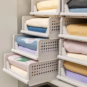 קיפול מגירה סוג סל אחסון הבגדים בשכבות מחיצה מדף אחסון עבור הבגדים ושונות Stackable ארון ארגונית