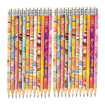 חמוד דפוס קריקטורה עפרונות המורה עפרונות כיף חגיגי, יום הולדת 24 עפרונות עפרונות עץ עם העליון מחקים עבור יום הולדת של ילדים