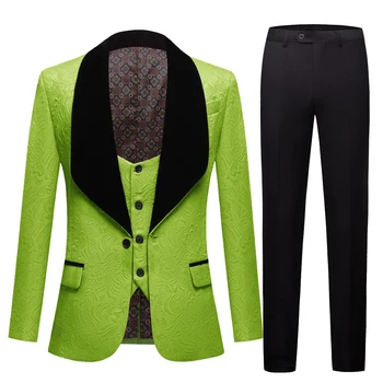 אופנה חדשה החתן תפוח ירוק אקארד גברים חליפה להגדיר חליפות גברים ללבוש מסיבת חתונה חליפות שושבין 3PCS(ז ' קט+מכנסיים+וסט)