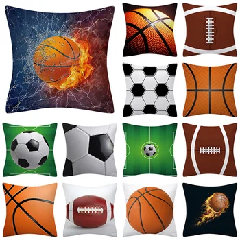 רוגבי כדורגל כדורסל מודפס דפוס מרובע פוליאסטר כרית כיסוי עבור הבית בסלון ספה קישוט מבד 45x45cm