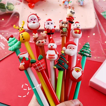 חמוד נושא חג המולד ג 'ל עטים עם דיו שחור, Kawaii עץ חג המולד אייל סנטה מתנת דוב ג' ל עט הספר למשרד ציוד משרדי 1Pc