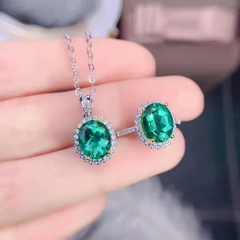 FS S925 כסף סטרלינג בשיבוץ טבעי Palaiba ירוק טופז תליון טבעת סט בסדר אופנה קסם תכשיטים לחתונה לנשים MeiBaPJ