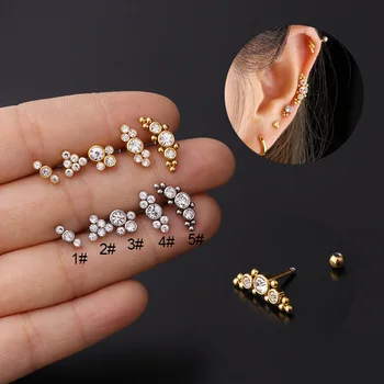 תכשיטי בנות עגילי אופנה כדור ספירלה מתנות זירקון עגיל מחורר את האוזן עצם נירוסטה