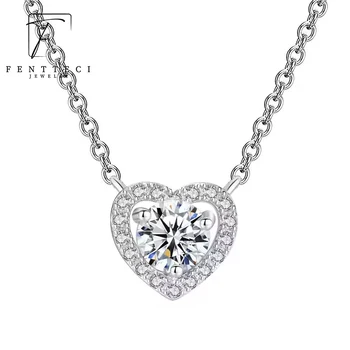 FENTTECI בצורת לב 2 CT D צבע Moissanite השרשרת לנשים רובי s925 כסף סטרלינג מתנה ליום הנישואין תכשיטים יפים
