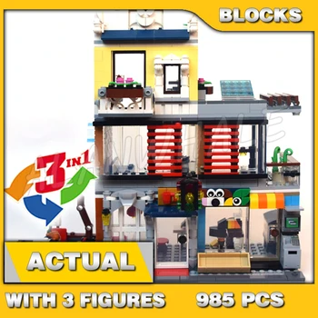 985pcs יצירתי 3in1 עירוני Pet Shop & Cafe רב קומות רחוב השוק החשמלית 11401 בניין צעצוע תואם ילדים לבנים