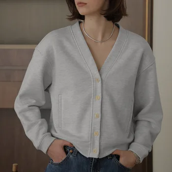 100% כותנה נשים הסווטשרט של יומיומי שרוול ארוך סוודר סוודר Harajuku החורף כפתור גדול קפוצ ' ון Moletom Femininos