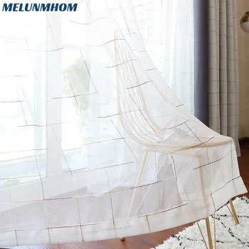 Melunmhom משובץ גזה המודרנית הצרופה וילונות חדר השינה למרפסת הסלון צדדי צבע הסריג המסך חלון פשתן בד טול