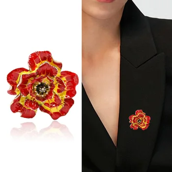 אמייל קמליה סיכת אופנה יוקרה ריינסטון פרח סיכה עבור נשים אופנה בגדים פרחים אירועים יומי תכשיטים ואביזרים