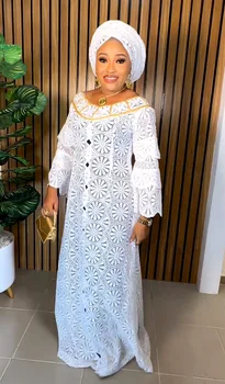 אפריקה שמלות עבור נשים אלגנטי חלול החוצה 2023 חדש המוסלמים אופנה כפיות דאשיקי תחרה החלוק Kaftan ארוכה שמלת מקסי