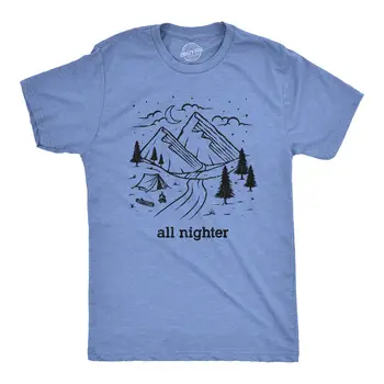 Mens כל הלילה חולצת טי מצחיק חיצוני קמפינג בטבע הרפתקה גרפי חידוש
