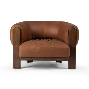 נורדי מעצב B & B שקט סגנון יחיד פנאי הכיסא מינימליסטי מעץ מלא עור אמנות הספה