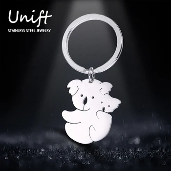 Unift קואלה חמוד מחזיק מפתחות נירוסטה ההנצחה המכונית Keyring עבור גברים ונשים בעלי חיים קמעות מפתח שרשרת אופנה מתנות