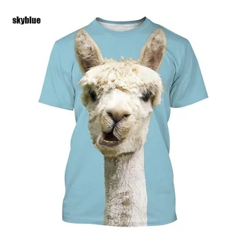2023 קיץ אופנה חדשה של בעלי חיים חמודים אלפקה 3D הדפסת חולצה מזדמנת עם שרוולים קצרים טי-שירט מצחיק למעלה חולצה