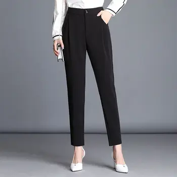 באביב ובסתיו נשים מוצק גבוהה המותניים החליפה הרמון בתוספת גודל הכפתור אופנה מזדמן משרד ליידי כל-התאמה סלים מכנסיים