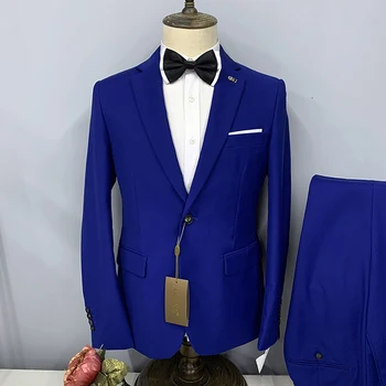 גברים חליפה של שני חלקים(ז ' קט + מכנסיים) 2023 חדש מוצק צבע Slim Fit בוטיק עסקי פנאי בגדי אופנה להגדיר