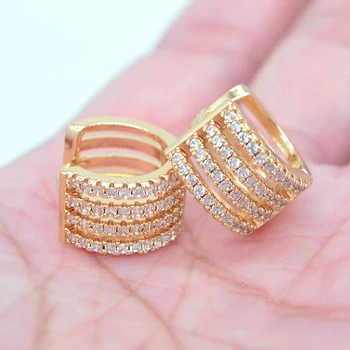 צבע זהב נקי CZ קריסטל נשים אופנה ארבע שורות חישוק חיבוקי תכשיטים עגילים