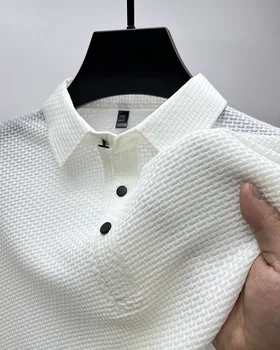מותג בגדי הקיץ החדשים של גברים Lop-אפ חלולים שרוולים קצרים חולצת פולו קרח משי לנשימה עסקי האופנה גולף חולצה גברית 4XL