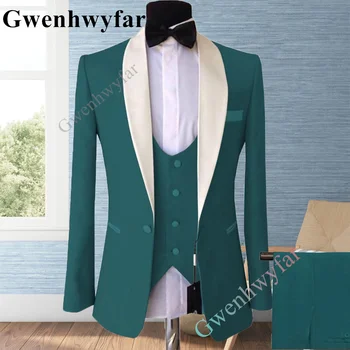 Gwenhwyfar 2023 החדשים שמלת החתונה כחול מלכותיcolor Tuexdo 3PCS זכר חליפות Slim Fit אחת עם חזה Homme תחפושת אלגנטית החתן.