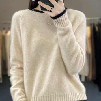 הסתיו-חורף החדשה של נשים 100% צמר מרינו סוודר קצר לסרוג סוודר בצבע אחיד מזדמן אופנה חופשי העליון