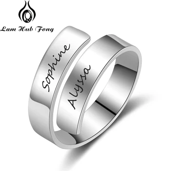אישית שם את הטבעת על נשים חרוט 2 שמות טבעת מתכווננת מותאמת אישית טבעת אירוסין עבור בני הזוג, מתנה ליום הנישואין (האב לאם פונג)