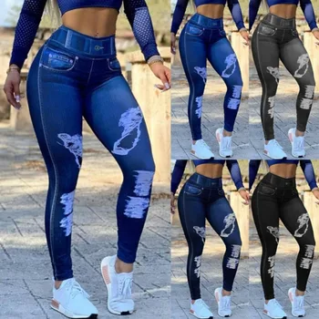 2024 סתיו חורף של נשים גבוה מותן גבוהה אלסטי דמוי ג ' ינס חותלות בצבע אחיד ספורט כושר יוגה מכנסיים