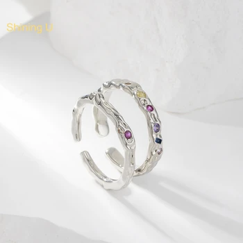 הזוהר U טבעת כפולה לנשים לפתוח את הטבעת על האצבע המורה תכשיטי אופנה מתנה