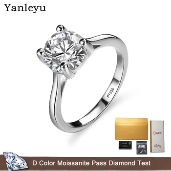 Yanleyu יוקרה VVS1 D צבע Moissanite 2.0 CT 3.0 CT יהלומים החתונה טבעות אירוסין עבור נשים טהור PT950 פלטינה תכשיטים יפים