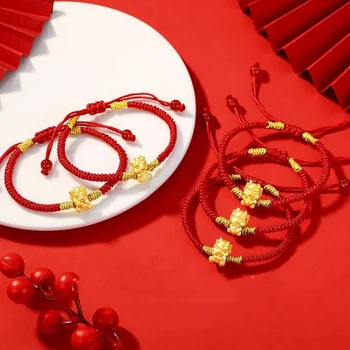אפנתי מקסים הדרקון צמידים לנשים חבל אדום זהב תליון סינית מסורתית שנה חדשה תכשיטי יוקרה יצירתי מתנות