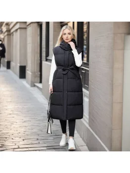 החורף של הנשים קר מעיל ארוך והברדסים אפוד ללא שרוולים 2023 אופנה קוריאנית משוחרר למטה כותנה מעיל חורף בגדי נשים