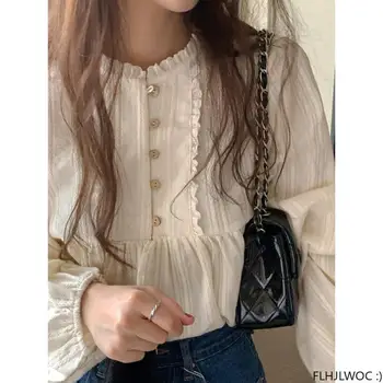 מורי בחורה דרום קוריאה חמוד מתוק מקסימום נשים אביזרי סגנון תאריך יפן בנות בציר כותנה תערובות חלול החוצה תחרה חולצות חולצות