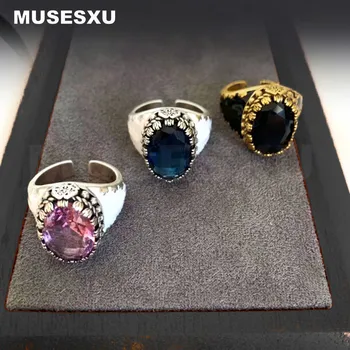 הסגנון החדש תכשיטים ואביזרים מותג יוקרה משובץ ורוד וכחול ושחור גדול זירקון טבעת פתוחה עבור נשים & גבר במסיבה של מתנות