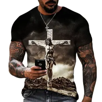 חולצת הטריקו של הגברים אלוהים אדירים קרוס-3D הדפסה היפ הופ חופשי שרוול קצר ברחוב ללבוש בתוספת גודל רטרו טי-שירט