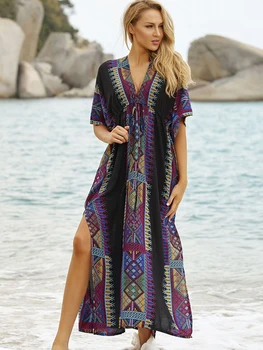2023 בוהמי שמלת בגד ים לכסות Pareo זהורית Kaftan Beachwear ביקיני לכסות החלוק פלאג ' בגד ים לנשים שמלת מקסי