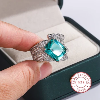אלגנטי סטרלינג 925 טבעת כסף עבור נשים ריבוע ירוק פאראיבהbrazil. kgm זירקון טבעת אופנה אירוסין של נשים הטבעת כל יום תכשיטים