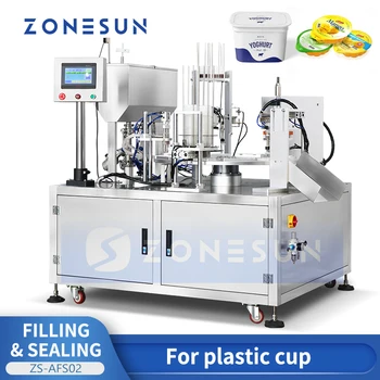 ZONESUN אוטומטי מלא כוס פלסטיק משאבת בוכנה מילוי איטום מכונת ZS-AFS02 מזון נוזלי אריזת ג ' לי קרם קוסמטיקה