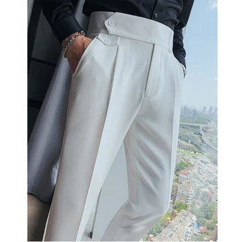 2023 גברים המכנסיים של אביב קיץ אופנה מוצק צבע מכנסיים רפויים גברים חליפת העסקים מכנסיים זכר גבוה המותניים מזדמנים מכנסיים רשמי