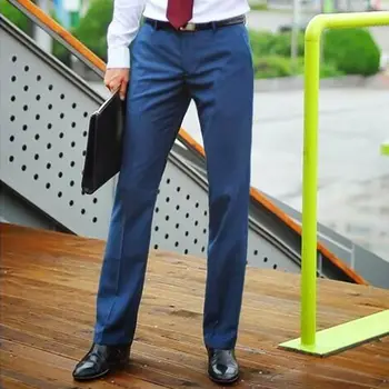 אביב סתיו עסקים המכנסיים קרח שמלת משי גברים רשמית ישר Slim Fit משרד רשמי נמתח ללא גיהוץ מכנסיים A37
