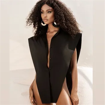 נשים 2023 חדש של הנשים סקסיות עיצוב חתיכה אחת גופיה, חולצה אופנה שרוולים אחת עם חזה פנל עליון