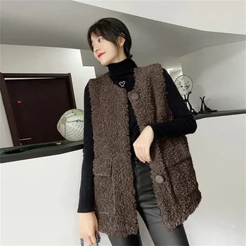 כבש שיער וסט נשים 2023 סתיו/חורף חדש קוריאני גרסה מעובה אופנה חופשי תכליתי פרווה חתיכה אחת קטיפה מעיל האפוד