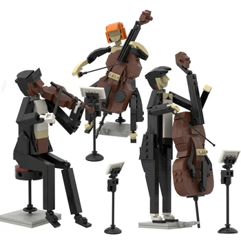 MOC תזמורת ג ' ז בס החצוצרה הכינור אבני הבניין דמויות פעולה זמרים, פסנתרן להרכיב לבנים צעצועים לחברים מתנות