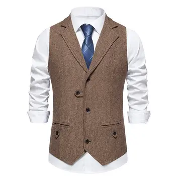 בראון Wasitcoat עסק של גברים האפוד אחת עם חזה אדרה רטרו סגנון פנאי סיבתי ללבוש חתיכה 1 במלאי