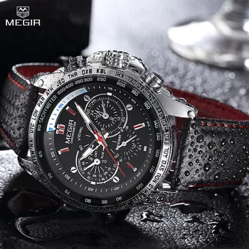 MEGIR אופנה שעון לגברים תכליתי ספורט שעון היד עמיד למים קוורץ שעונים שעון Relogio Masculino