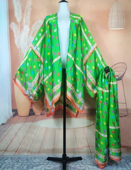 אפריקה אופנה הקיץ מקרית הדפס טלאים הלבשה עליונה לנשים גברת סקסית החוף בגדי ים ביקיני לחפות עם חגורת קימונו