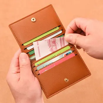 נשים כרטיס שקיות מוצק צבע עור PU סגנון קוריאני ארנקים אולטרה דק כרטיס בנק הצמד לחצן מחזיקי
